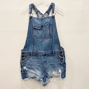 American Eagle Tomgirl Distressed Shortall Overalls Size XL Cotton Westerm Farm